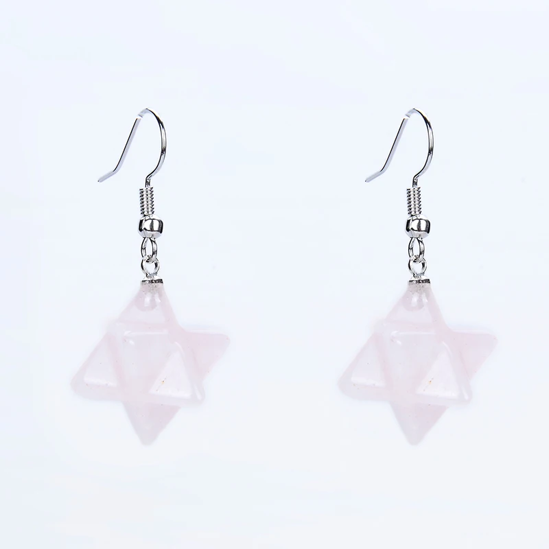 New Natural Stone Drop Earring White Pink Crystal Amethysts Lovely Merkaba Ear Hook Earrings Women Gifts Fashion Charm Jewelry