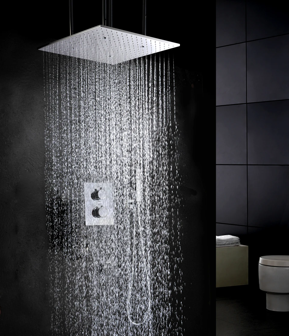 Contemporary Thermostatic Bath Shower Mixer Faucet Set Atomizing And Rain Shower Head Embedded Box Bathroom Shower Valve