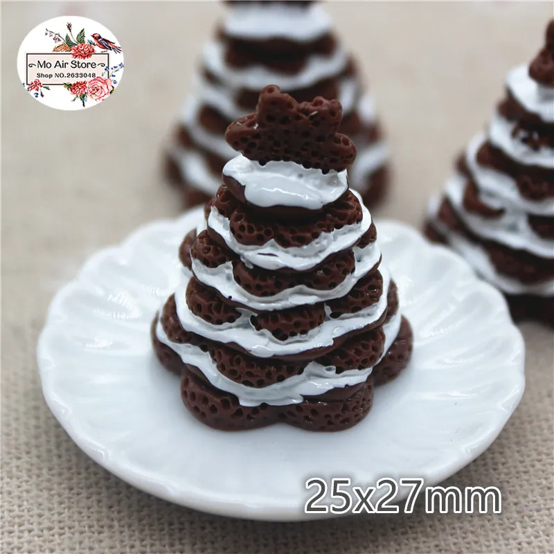 5pcs Resin 3D Brownie chocolate cake stand Cabochon Miniature food Art Supply Decoration Charm DIY Craft