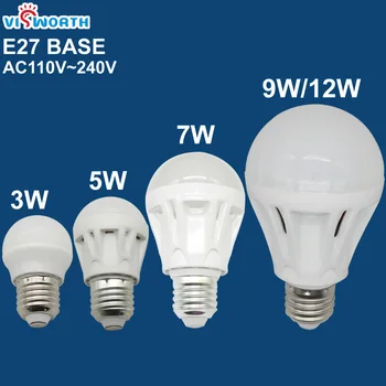 VisWorth-E27 Led 전구, 3W 5W 7W 9W 12W Led 조명 Ac 110V 220V 240V SMD2835 가정용 Led 램프 따뜻한 차가운 백색 스포트라이트 