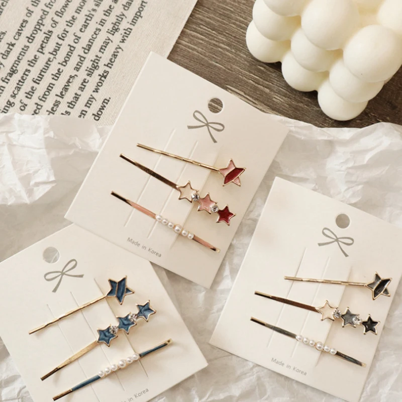 3pcs/set Korea Style Top Sweet Metal Pearl Hair Clips Star Love Round Shape Hairpins Hairgrip For Women Girls Hair Accessories