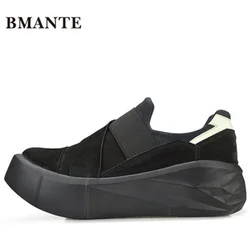 Bmante Men Shoes Genuine Leather Suede Height Increasing Luminous Male Adult Sneakers Slip-on Flatform Japanese Owen Trainers