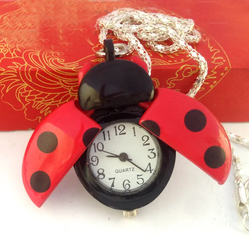 New Creative Fashion Small Ladybug Pocket Watch Fashion Accessories Pocket Watch Lovely With Luxury Necklace