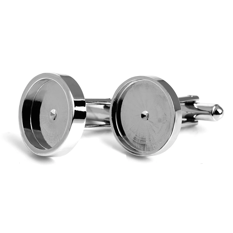 Silver Plated Cufflinks Blanks with round bezel setting match 16mm cabochon Wholesale,best sale