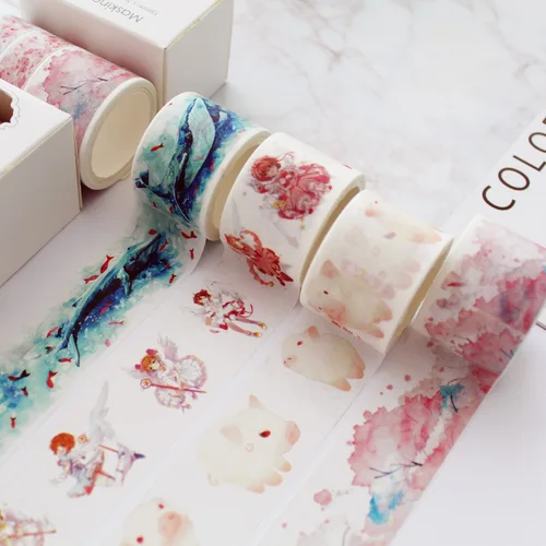 Imagen 2 del producto Cinta de Cinta adhesiva Washi japonesa Sakura Cloud Van Gogh, etiqueta adhesiva para álbum de recortes DIY, 3 unids/lote por paquete