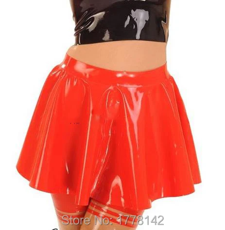 Red  Latex Skirts Skate Mini Skirt