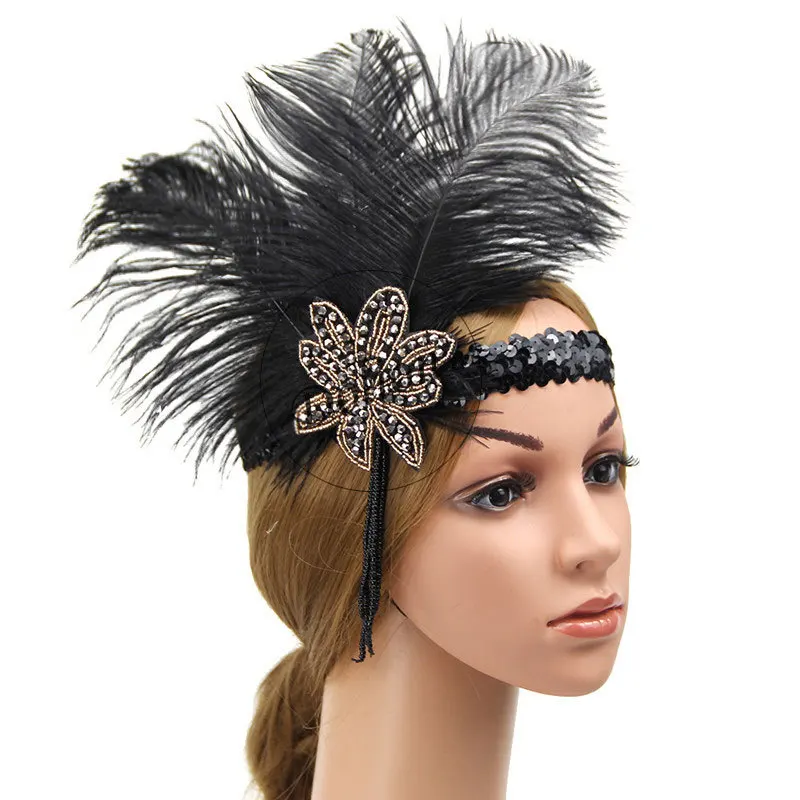 2019 Accessories head Rhinestone Beaded Sequin Band 1920s Vintage Gatby Party head Band Women Flapper featherband