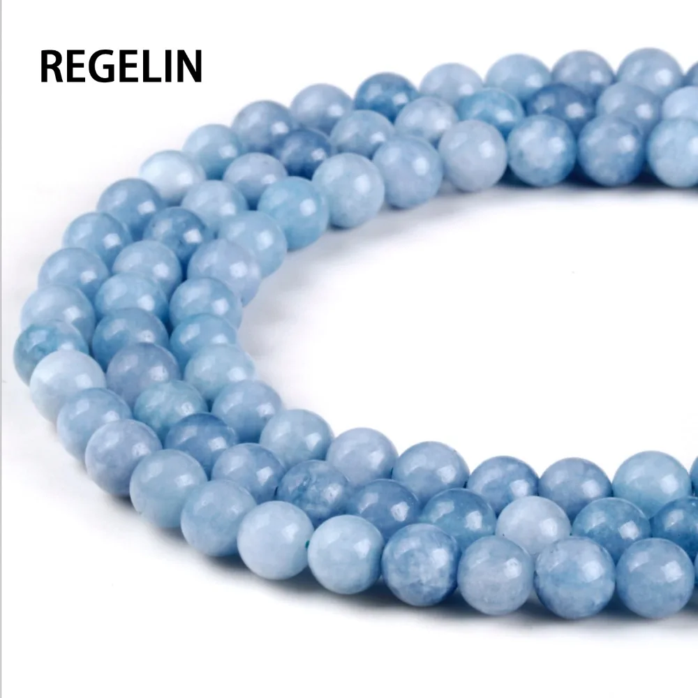 REGELIN  8MM Natural Stone Angelite Round Loose Beads 6-14mm For Jewelry Making Strand 15\