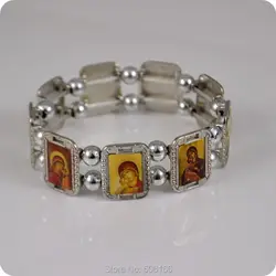 Orthodox Icon Rosary Beads Bracelet JESUS Virgin Mary Fashion Religious Jewelry Alloy Elastic Bracelets