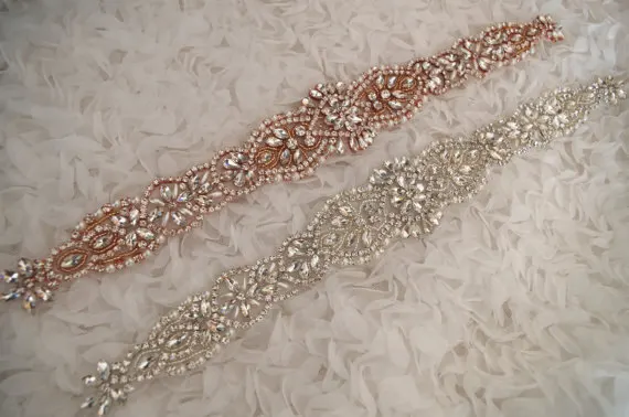 Rose Gold Rhinestone Sash Belt For Bridal Sash Silver