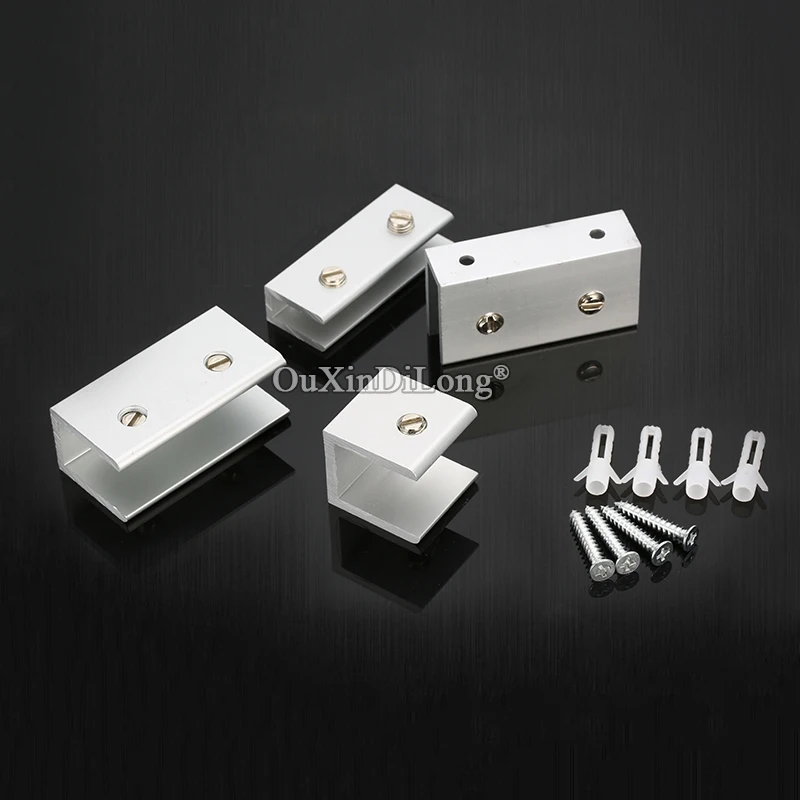 Designed 10PCS Aluminium Glass Clamps Clips Glass Wooden Board Shelf Holder Support Brackets Connectors 6 Sizes for 6~20mm Glass