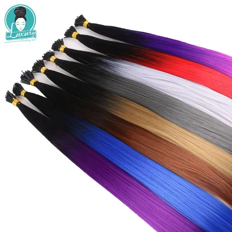 I Tip-Extensions Capillaires Synthétiques Pré-Collées pour Tressage, Mèches de Luxe, Ombré, Gris, Violet, 22 Pouces, 1 Gramme/Mèche, 50 Brins/Paquet, Document