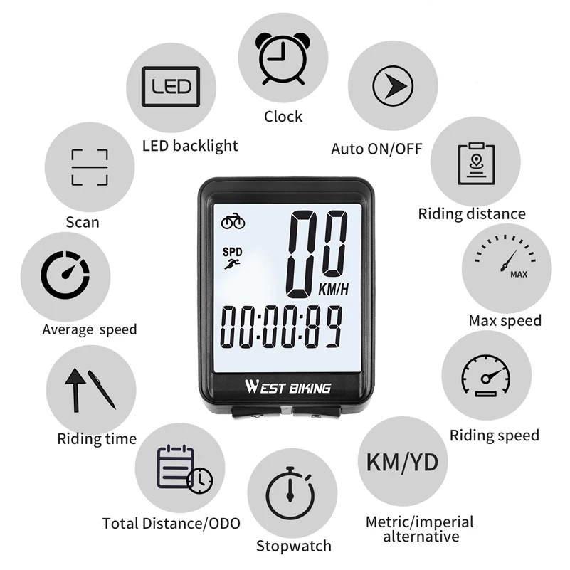 WEST BIKING Multifunction Bicycle Computer Rainproof Wired Wireless Odometer Cycling Speedometer To Bike MTB Bicycle Accessories