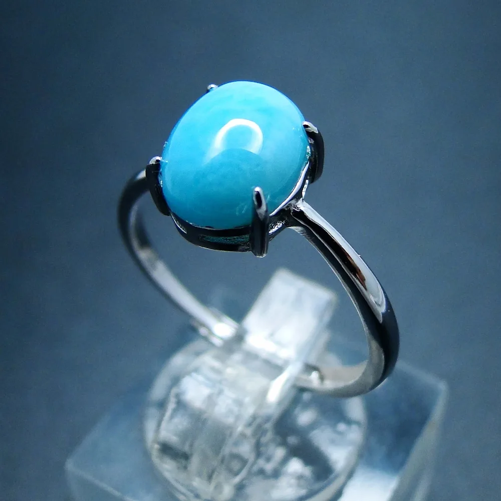 Fine Wholesale Jewelry Natural Larimar Ring 100% 925 Sterling Silver Jewelry Ring Oval 7x9mm Larimar Stone Wedding Rings Women