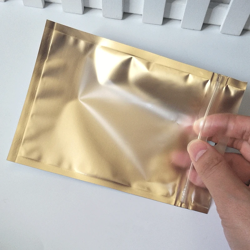 50Pcs Clear Frosted Surface Reclosable Zipper Packing Pack Bag Zip Lock Ziplock Bag Gold Aluminized Film Storage Package