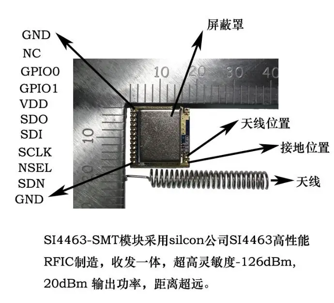 Ultra Small SI4463 Wireless Module / Long Distance / Si4432 / Through The Wall King / Si4463 / 915M / 2000 Meters