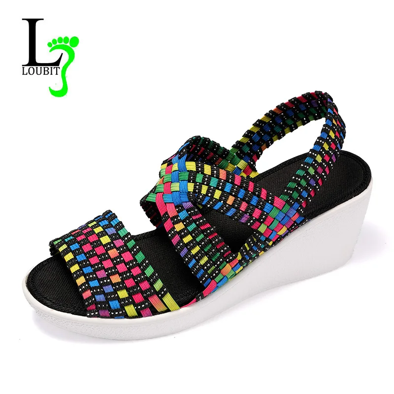 

Женские сандалии, летняя обувь на платформе, плетеные сандалии без шнуровки, туфли на танкетке ручной работы, дышащие женские разноцветные туфли, большой размер 41