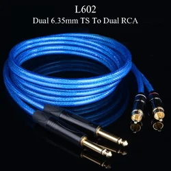 WinAqum Professional Gold Plated Dual 6.35mm TS Coaxial Audio Cable To 2 RCA Plug Coax Adapter Video Wire L602