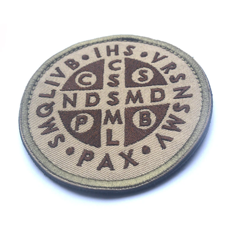 Saint Benedict Cross Patch Burnt Bronze Catholic St. 3D Embroidered Patches Stickers For Clothing Backpack
