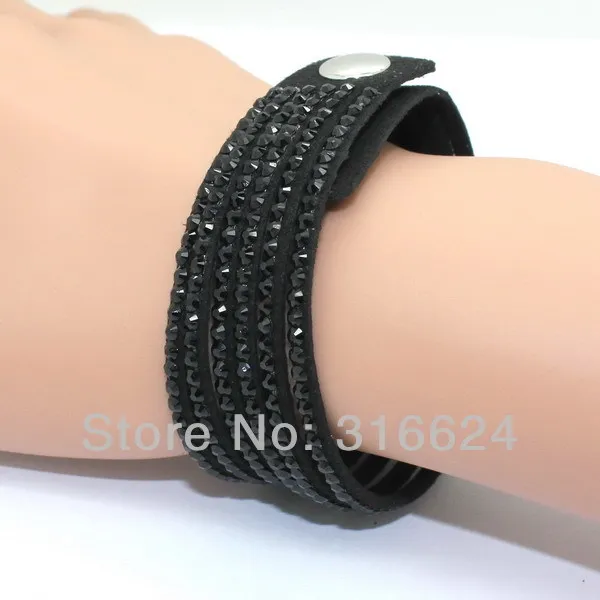 XQNI Fashion Jewelry Crystal Leather Men Bracelet Trendy Mosaic Brand Rhinestone Classic Black Charm Bracelet Jewelry For Friend