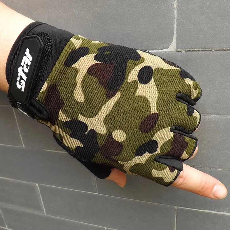(S-2XL)Adult Kids Tactical Half Finger Fishing Gloves Anti-Slip Outdoor Sport Mittens Camouflage Airsoft Shooting Hunting Gloves