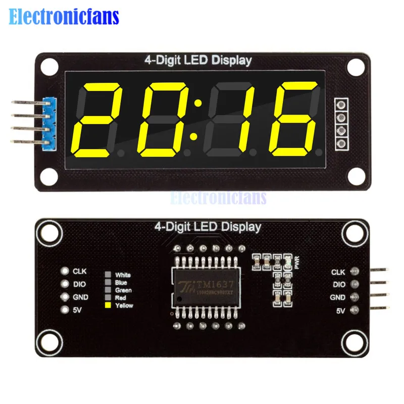 0,56 Zoll 4-stelliges 7-Segment-Digitalröhren-Uhrmodul mit Doppelpunkt-Anzeige in den Farben Blau, Gelb, Weiß, Grün, Rot für Arduino – Detail 6