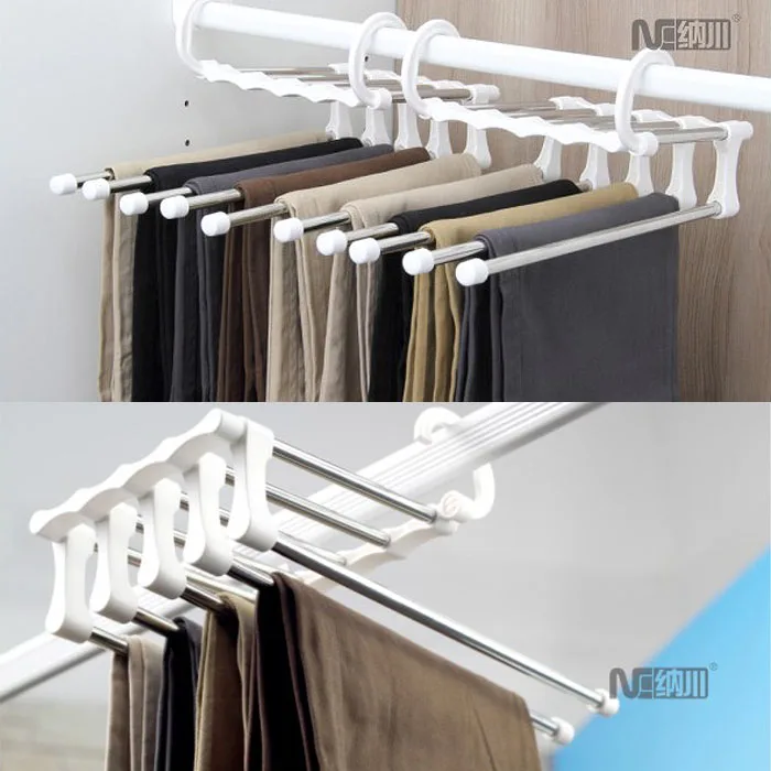 Free Shipping  Top Fasion Limited White 36cm Bathroom Products Hangers for Clothes Magic Trousers Multi-function Hanger Rack