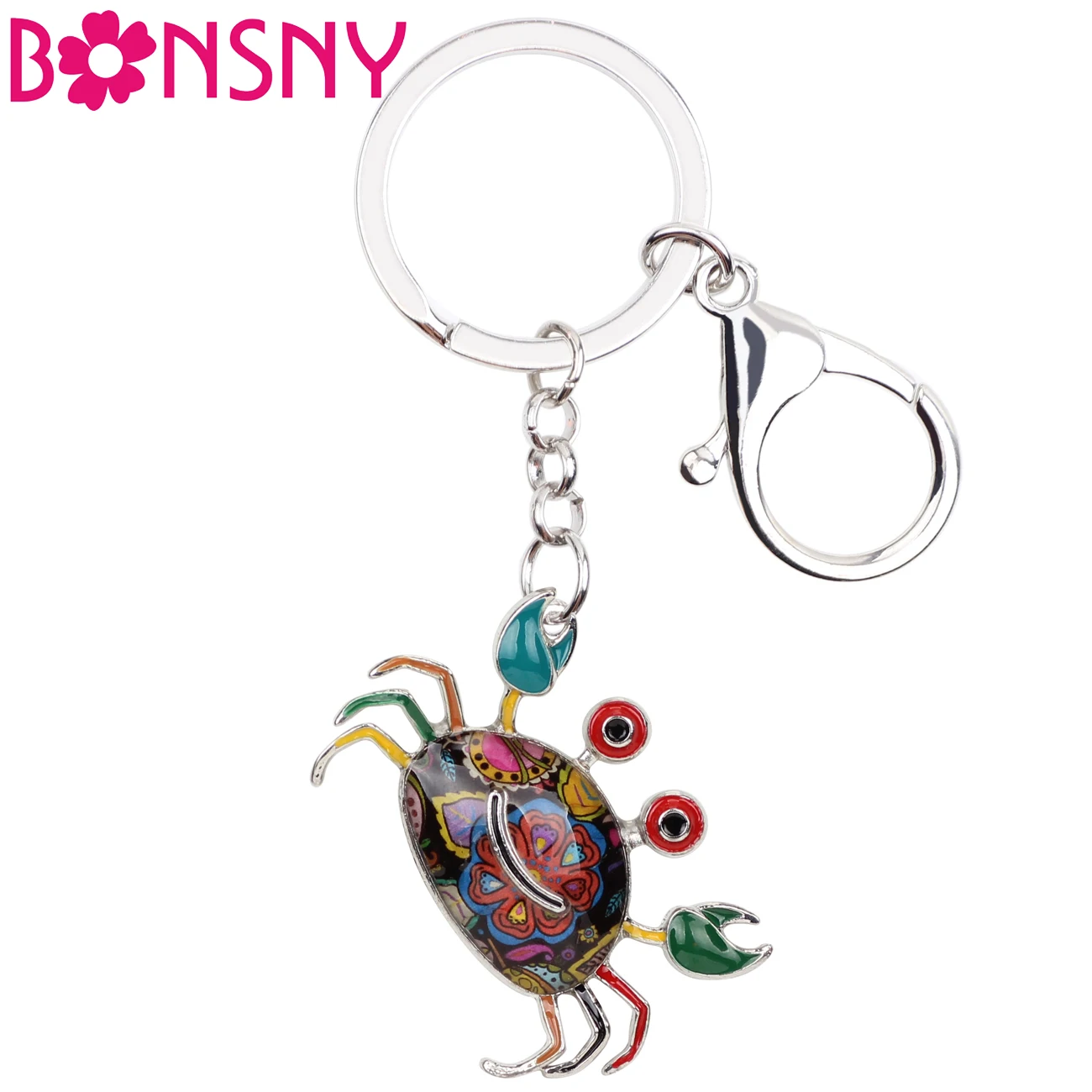 

Bonsny Metal Crab Key Chain Key Ring Handbag Bag Charm New Fashion Ocean Animal Jewelry For Women Enamel Keychain Accessories