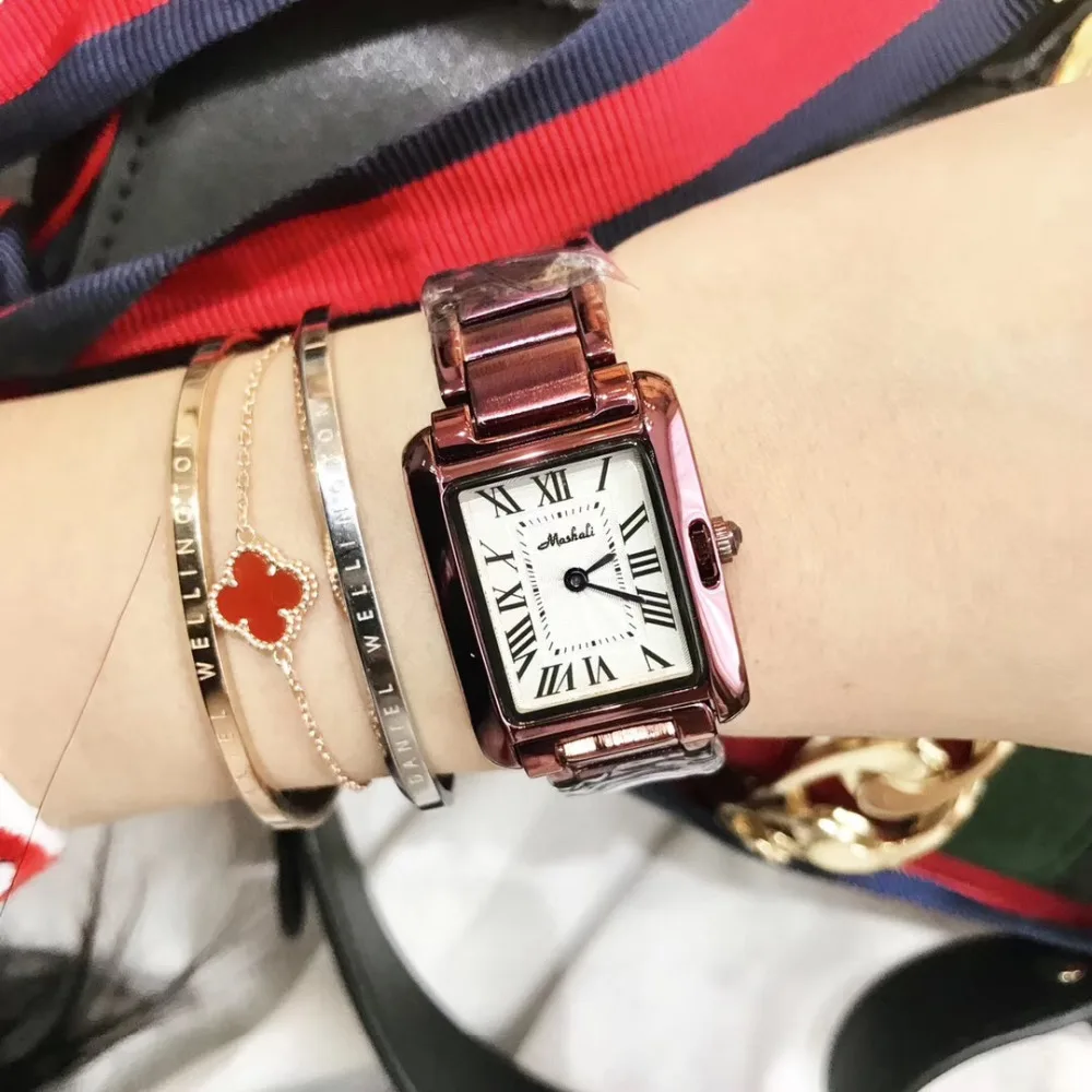 

Vintage Square Women Business Watches Anti Fading Purple Bracelet Watch 2 Hands Analog Quartz Wrist watch Roman Number Montre