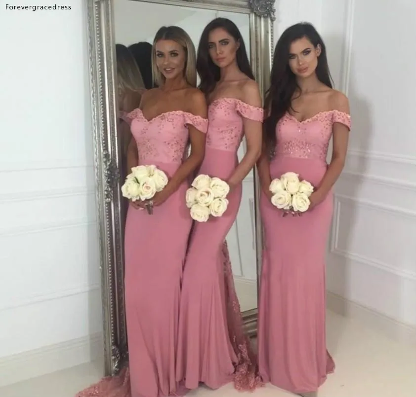 Cheap Mermaid Bridesmaid Dress Arabic Pink Summer Country Garden Formal Wedding Party Guest Maid of Honor Gown Plus Size