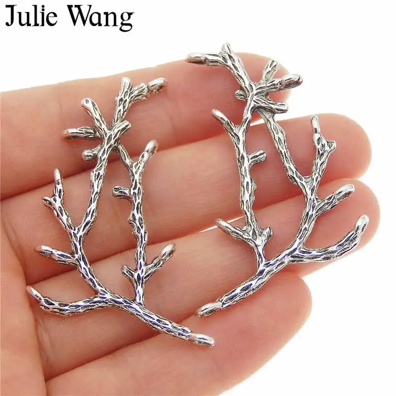 Julie Wang 10PCS 5 Colors Can Choose Alloy Tree Branch Charms For Necklace Pendant Findings Jewelry Making DIY Metal Accessory