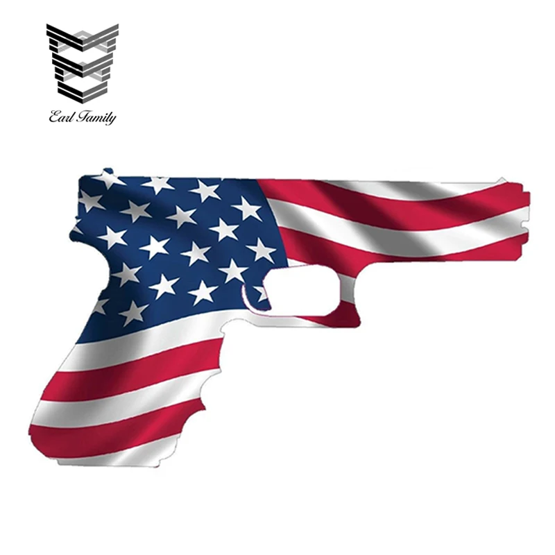 EARLFAMILY 13cm x 7.7cm American Flag Pistol USA Gun Rights 2nd Amendment Decal Sticker Ruger Vinyl Sticker Car Styling