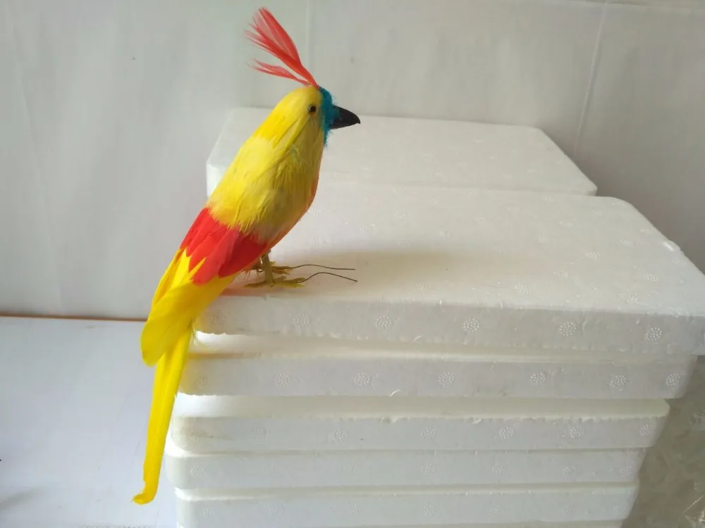 foam&feathers artificial bird 20cm yellow&red parrot bird,pastoral handicraft,prop,home garden decoration gift a1926