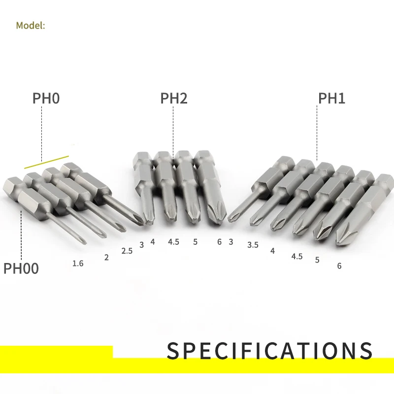 50mm Length Cross S2 Short Magnetic Electric Screwdriver Bit Set Wind Batch Head Phillips Screw driver Bits Ph00 Ph0 Ph1 Ph2