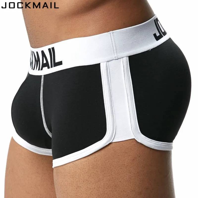 JOCKMAIL Padded Enhancing Men Underwear Boxers with Sexy Gay Penis pad Bulge Enhancing Front + Back Double Removable Push Up Cup