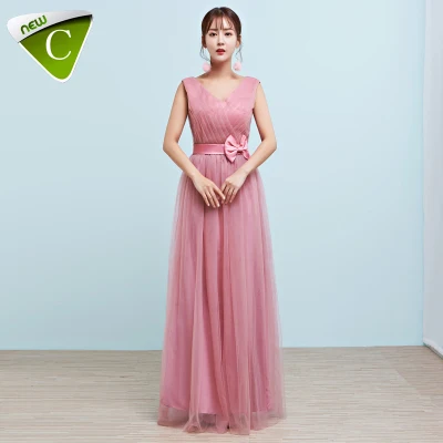 N085 Women Long Pink Blue Bridesmaid Dresses Tulle Lace Up Wedding Party Vestido Femme Graduation Formal Gown Lday Prom Dress