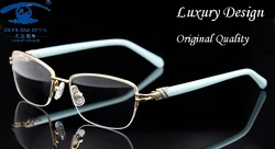 Fashion Brand Designer Eyeglasses Frame Women Luxury Diamond Womens Golden Half Rim Glasses Frames Prescription Eyewear Rx