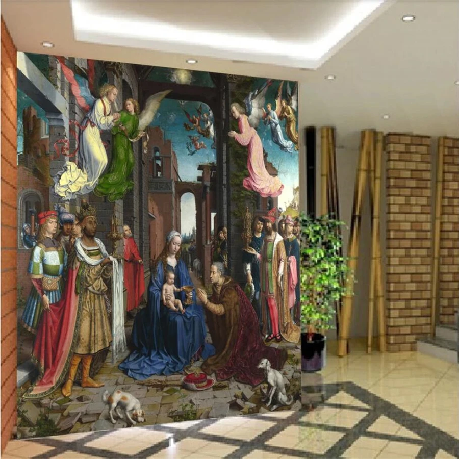 papel de parede Custom wallpaper 3d mural church western renaissance mural angel jesus tv sofa background wallpaper papier peint