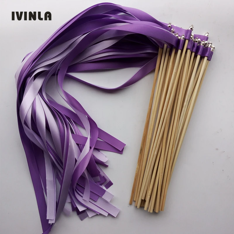 

Newest 50pcs/lot purple and light purple wedding wands with gold bell for wedding decoration