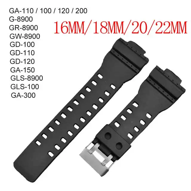 Silicone Rubber Watchband 16mm 18mm 20mm 22mm Band For Casio Watch strap Replace Electronic Wristwatch Band Sports Watch Straps