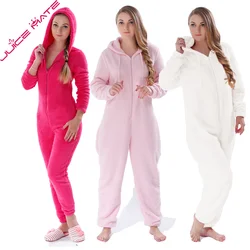 Pyjama à capuche moelleux pour femme, grenouillères, combinaisons, point, sourire, chaud, vêtements de nuit, grande taille, adulte, hiver