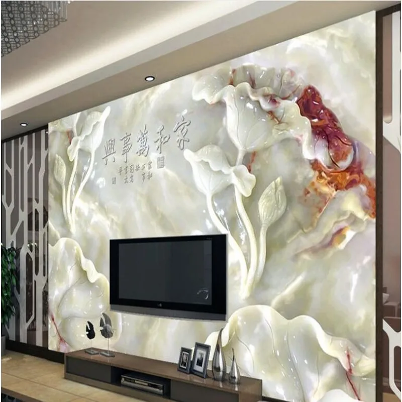 wellyu Custom large-scale murals of high-definition jade carving lotus home and all things frescoes backdrop wall  wallpaper