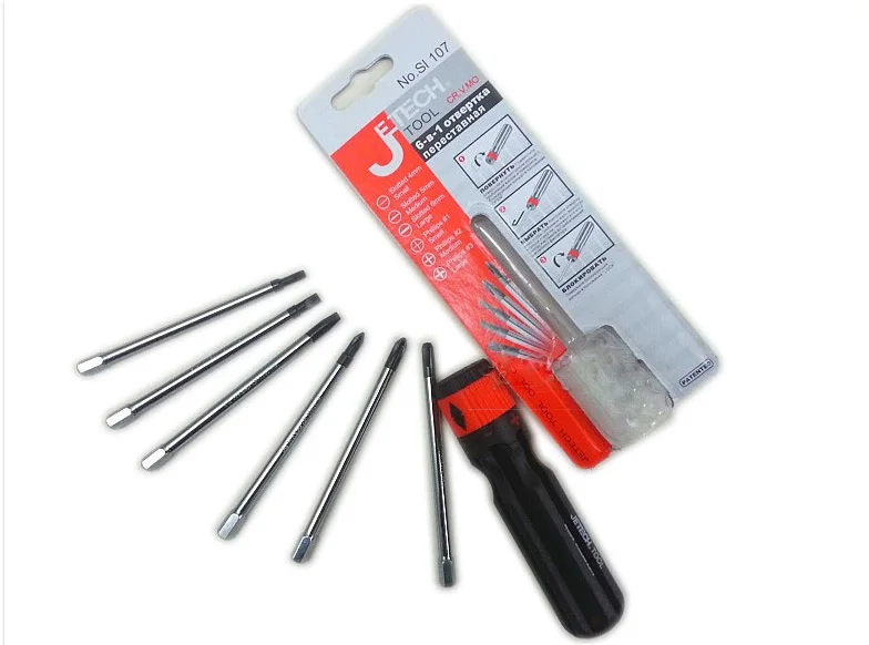 Jetech 6 in 1 rotating multi-bit multifunction kit screwdriver universal flat triangle screw starter torx screwdriver set multi