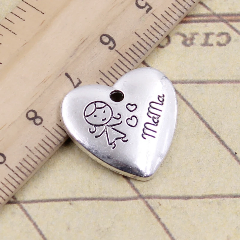 10pcs Charms Heart Mom Children 21x20mm Tibetan Silver Color Pendants Antique Jewelry Making DIY Handmade Craft