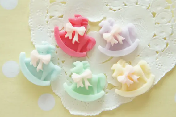 150pcs Pastel Matte Finished Rocking Horse Cabochon (23mmx22mm)