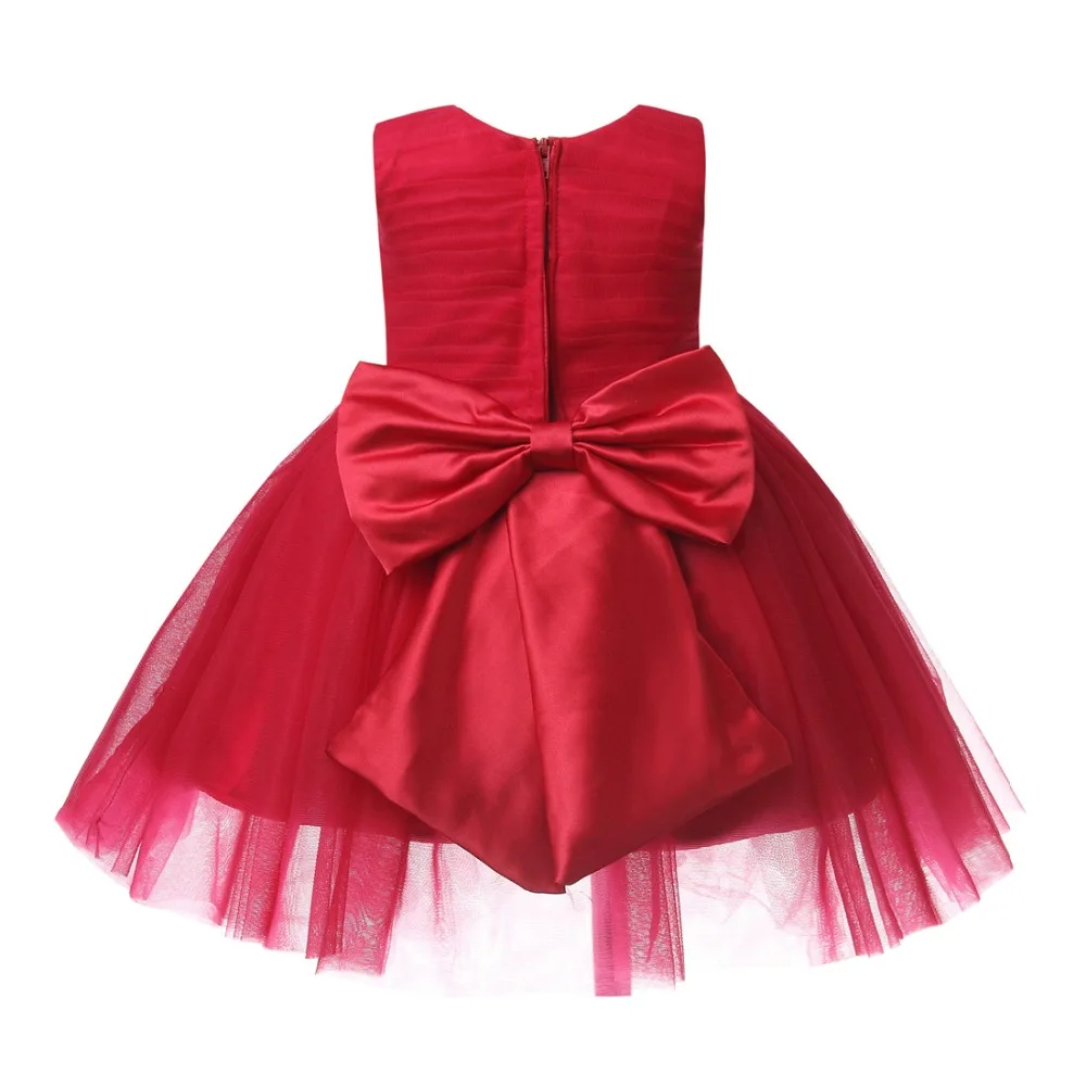 Infant Baby Girl Dress Red Lace Tulle Baptism Dress 1st Year Birthday Gown Big Bow Party Wedding Newborn Princess Clothing