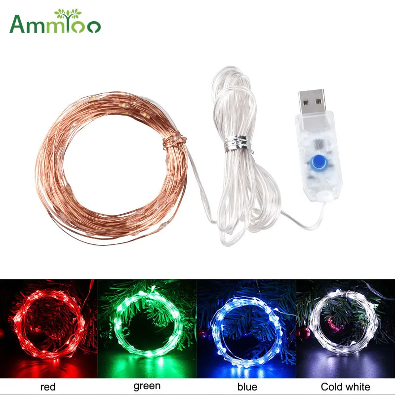 AmmToo 5V Christmas Fairy Lights Decoration Xmas New Year Holiday String Light 5M 10M USB Copper Wire Christmas Tree Lights Led