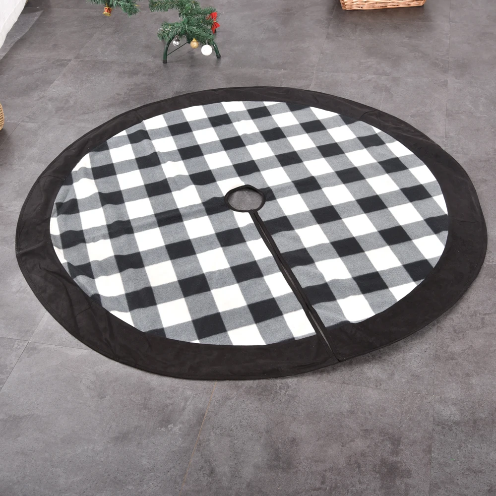 Black and White Buffalo Plaid Check Christmas Tree Skirt 48 inches, Country Xmas Tree Decorations Tree Skirts Holiday Ornaments