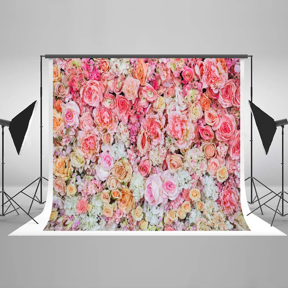 

VinylBDS Colorful Flower Wall Photography Backdrop Microfiber Washable Photo Backdrops Flower Props Photography Photobooth