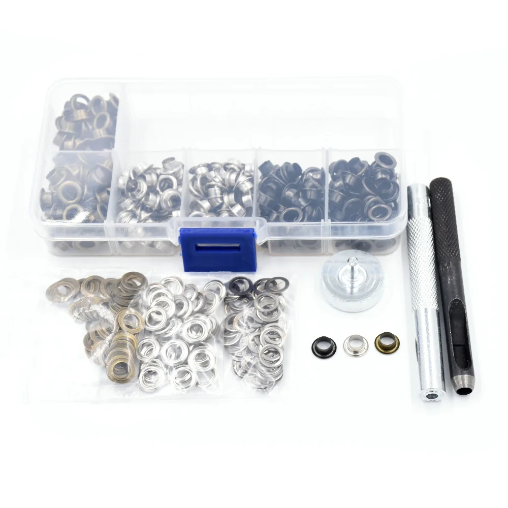 300 sets Metal Eyelets and installation tools Silver black bronze mixed packaging Rivets Metal hole 5 mm Eyelet tool Buttons